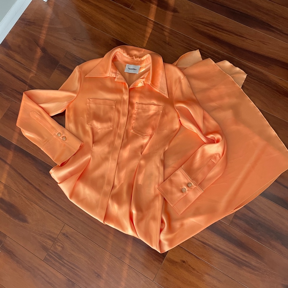 Nanushka Orange Mamo Satin Shirt Midi Dress Size Small